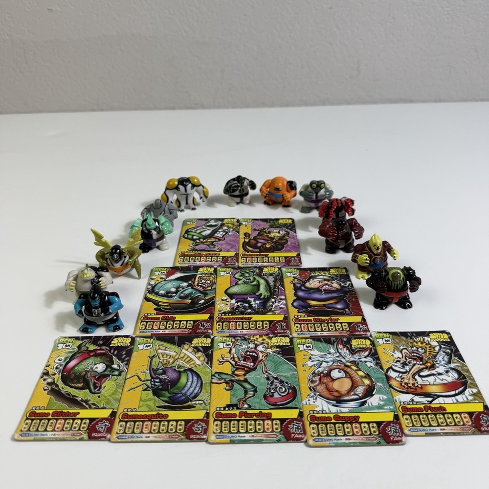 Ben 10 Sumo Slammers 1" Mini Figure Lot Of 14 Cartoon Network (2006) w Cards
